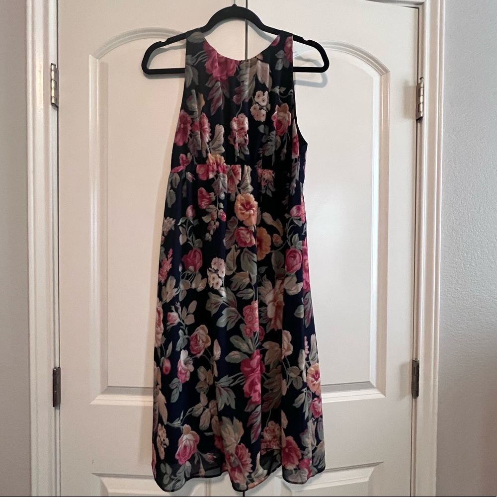 Navy and floral maternity dress